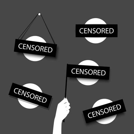 Censored bar design elements. Vector illustration of black censored bar for different cases. Template for censure, advertisement, joke, web design, anonymity, police, crime scene, explicit material.のイラスト素材