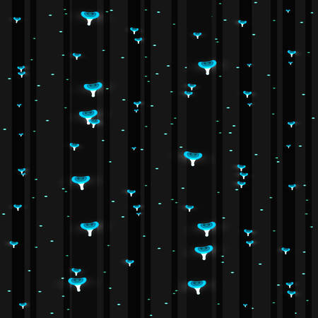 Abstract glowing mushrooms seamless pattern. Background fungal vector illustration.のイラスト素材