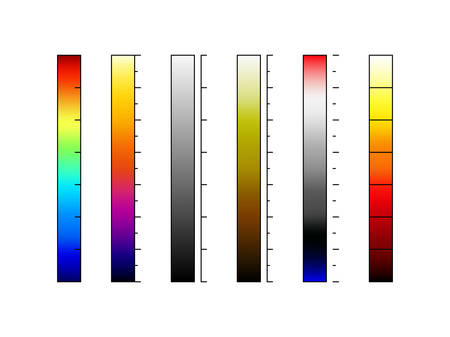 Thermographic camera color palettes vector, a set of thermal vision pseudo color charts, infrared imaging camera various color schemes, colorful temperature scalesのイラスト素材