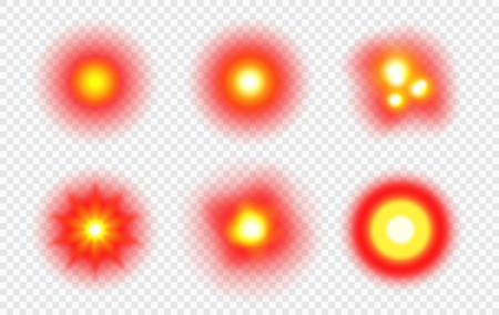 Pain icon, inflammation red circle, cold or flu marker, aching place, sore spot or hurt body part, design element for medicine advertisement and medical information posters and infographicsのイラスト素材