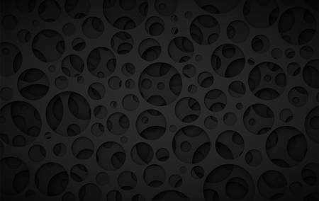 Black background with round openings and depth effect, dark abstract porous structure vector illustrationのイラスト素材