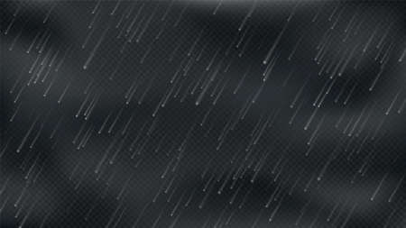 Realistic hailstorm vector overlay isolated, illustration of cloudburst with hail and wind an extreme weather template or background, frozen rain, sleet, falling hailstone or other solid precipitationのイラスト素材
