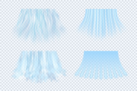 Clean and fresh air flow vector set, abstract depiction of air blowing from a conditioner, purifier or humidifier, air or steam flow illustration in various stylesのイラスト素材