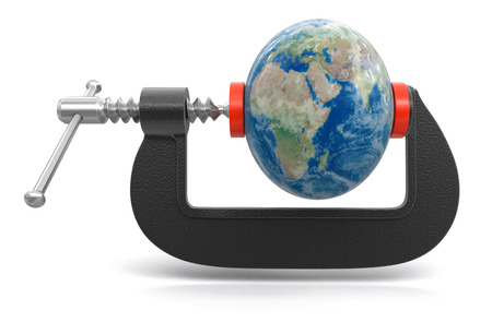 Globe in clamp  clipping path included の写真素材