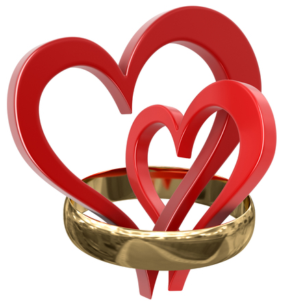 Gold ring and hearts の写真素材