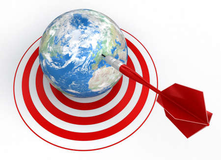 Red dart on world target の写真素材
