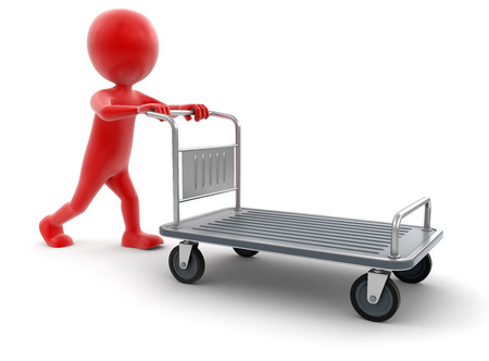 Man and Handtruck (clipping path included)の写真素材