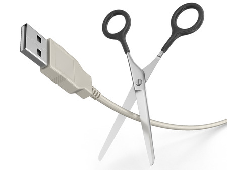 Scissors and USB Cableの写真素材