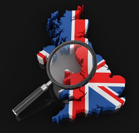 Map of United Kingdom with loupe. Image with clipping path.の写真素材