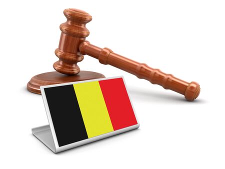 3d wooden mallet and Belgian flag.の写真素材