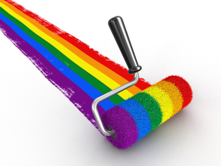 Paint roller with Gay pride flag. Image with clipping pathの写真素材