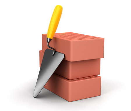 Bricks and Trowel. Image with clipping pathの写真素材
