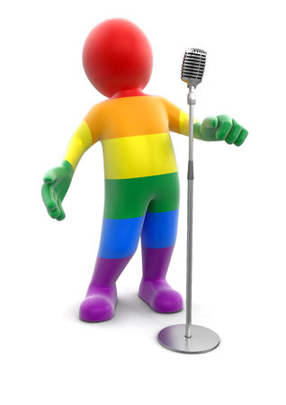 Multi-Colored Man and Microphone. Image with clipping pathの写真素材