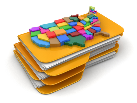 Folders and files with map of USA. Image with clipping pathの写真素材