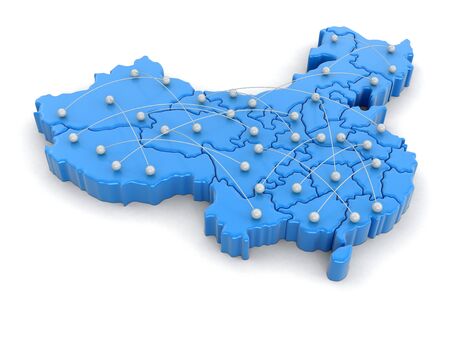 Map of China with flight paths. Image with clipping path.の写真素材