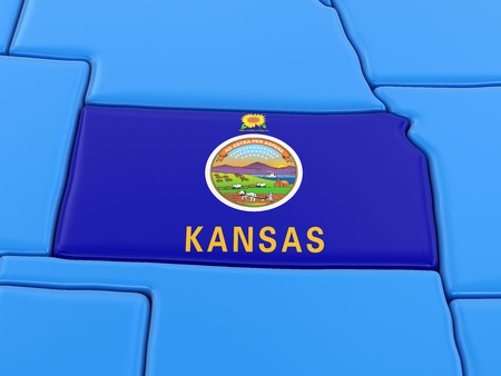 Map of Kansas state with flagの写真素材
