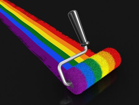 Paint roller with Gay pride flag. Image with clipping pathの写真素材