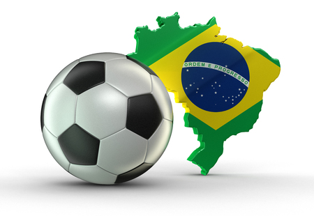 Soccer football and map of Brazil. Image with clipping pathの写真素材