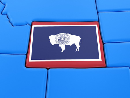 Map of Wyoming state with flagの写真素材