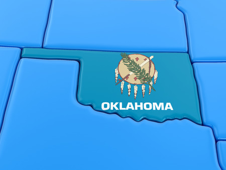 Map of Oklahoma state with flag. Image with clipping path.の写真素材