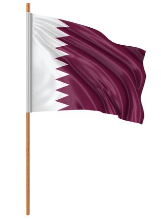 3D Qatar flag with fabric surface texture. White background.の写真素材