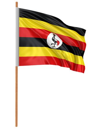 3D flag of Uganda with fabric surface texture. White background.の写真素材