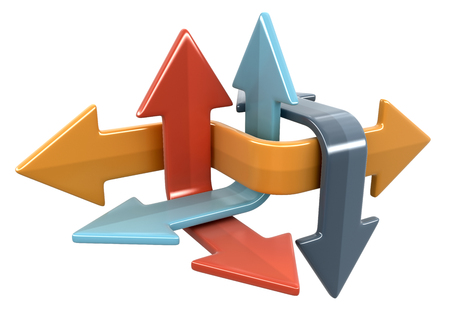 3d image of arrows in different directions. Image with clipping path