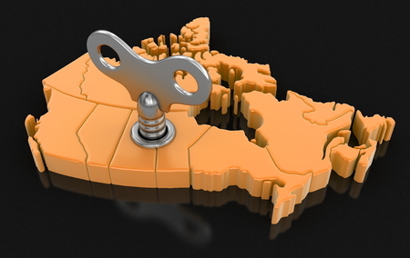 Map of Canada with winding key. Image with clipping path.の写真素材
