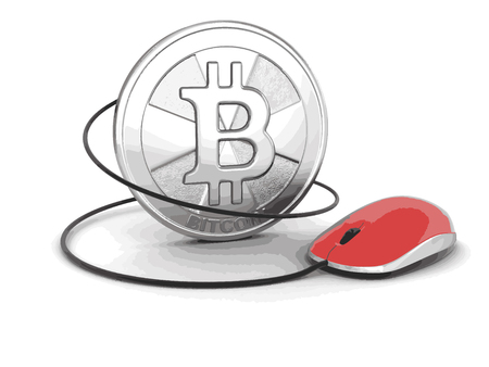 Bitcoin with computer Mouse. Image with clipping pathのイラスト素材