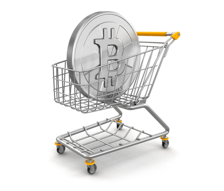 Shopping Cart and Bitcoin. Image with clipping pathの写真素材