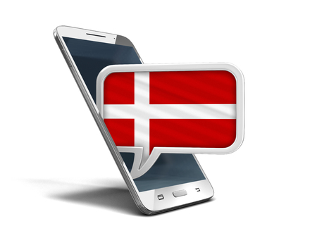 Touchscreen smartphone and Speech bubble with Danish flag.の写真素材
