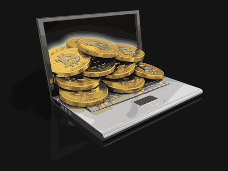 Laptop and bitcoins. Image with clipping pathのイラスト素材