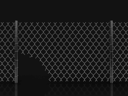 Chainlink fence with hole. Image with clipping pathのイラスト素材