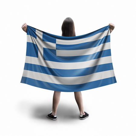 Women and Greek flagの写真素材