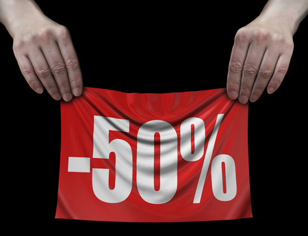 Banner with -50% in handsの写真素材