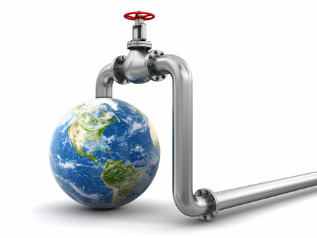 3d Globe and Pipeline. Image with clipping pathの写真素材