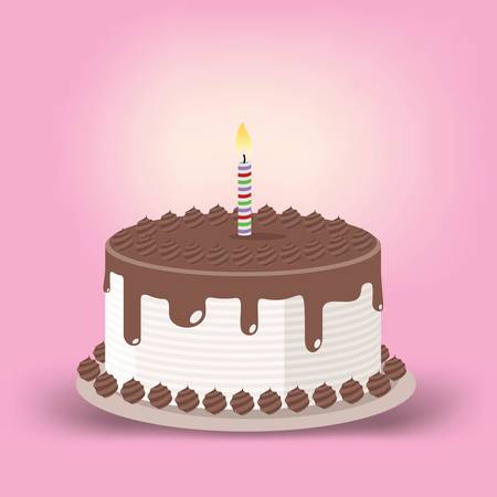 birthday cake with one lit candle のイラスト素材