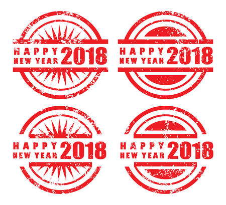 set of four red grunge rubber stamps - happy new 2018 yearのイラスト素材