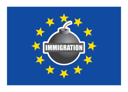 word immigration on bomb in the center of European Union flagのイラスト素材