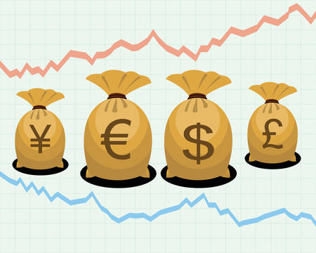 money bags with financial graph in backgroundのイラスト素材
