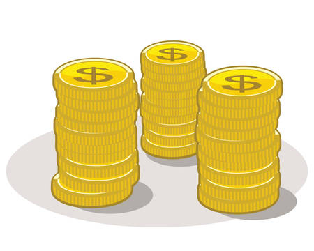 Piles of golden coins with dollar signのイラスト素材