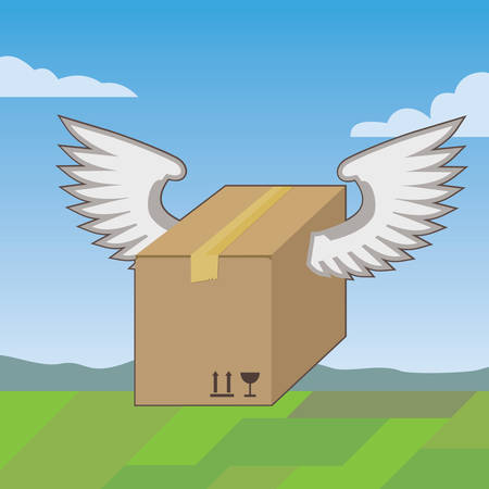 Brown box with wings - fast delivery conceptのイラスト素材