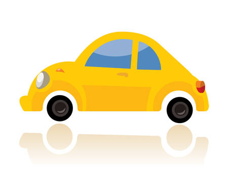 A yellow car, funny cartoon style on white background.のイラスト素材