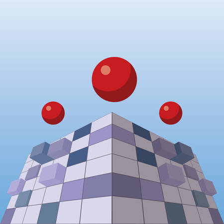 A red marble toys over abstract cube concept vector illustration.のイラスト素材