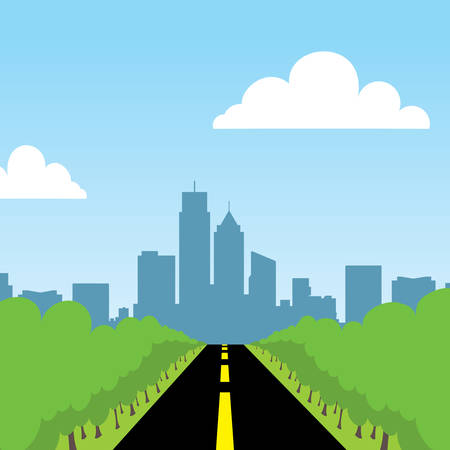 A road to city landscape vector illustration.のイラスト素材