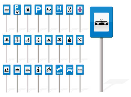 A set of informatory road signs on white background.のイラスト素材