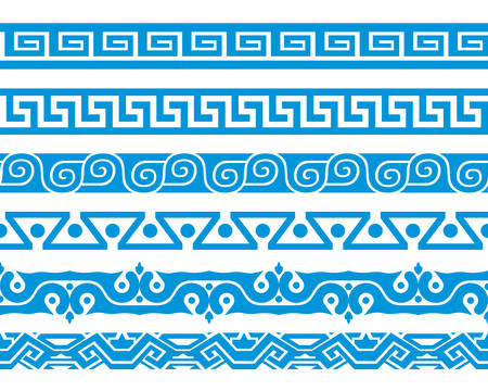 A set of blue decorative horizontal border ornaments seamless pattern.のイラスト素材