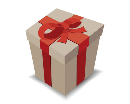 A brown gift box with red ribbon and bow on white background.のイラスト素材
