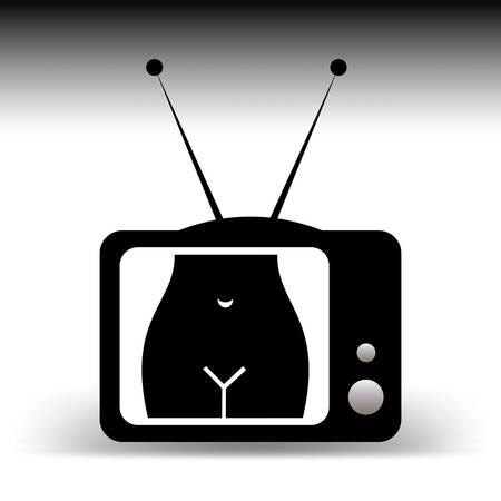 old TV with antennas cartoon concept, girls belly and waistのイラスト素材