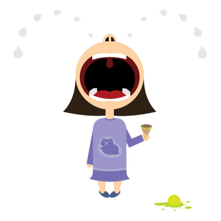Illustration of a girl who screams and screams. Vector illustration.のイラスト素材